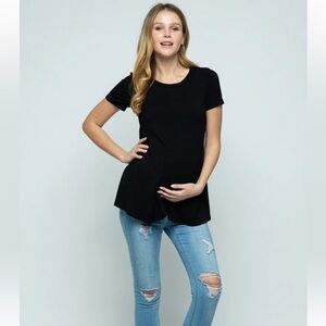 Hello MIZ Black Short Sleeve Asymmetrical Wrap Nursing Top Size L